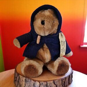 Vintage PADDINGTON plush stuffed teddy bear blue jacket  hoodie 1981 Eden 9-in